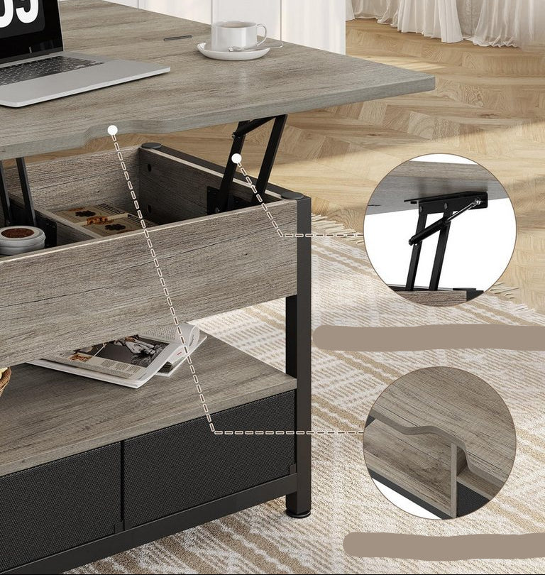 MSMASK Sehpa 3'ü 1 Arada Çok Fonksiyonlu Oturma Odası Masası 2 Çekmeceli Sehpa Gizli Depolama 50D x 100W x 50H cm