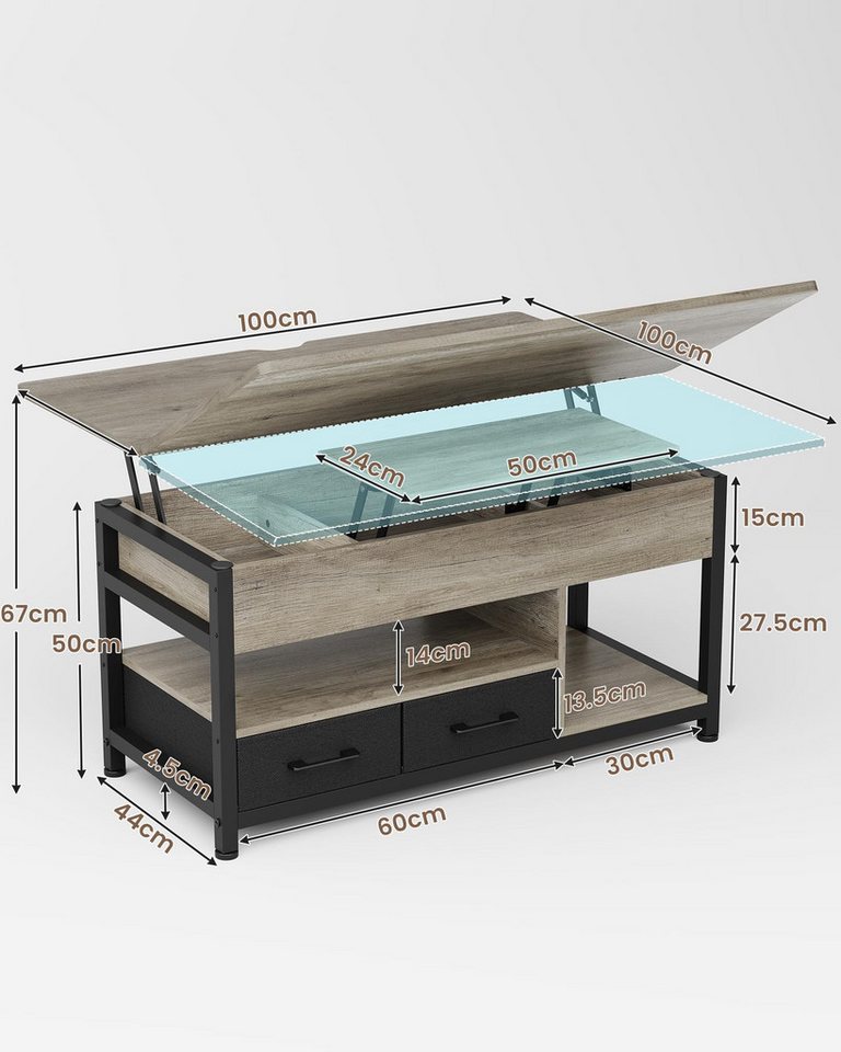 MSMASK Sehpa 3'ü 1 Arada Çok Fonksiyonlu Oturma Odası Masası 2 Çekmeceli Sehpa Gizli Depolama 50D x 100W x 50H cm