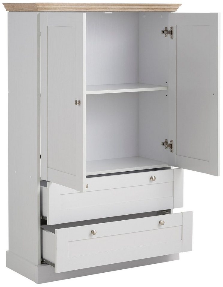 OTTO home Binz gardırop, çamaşır dolabı, çok amaçlı dolap, İskandinav kır evi tarzı (G/Y/D yaklaşık 84/130/35 cm), birçok saklama alanı seçeneği, metal kulplar, çerçeveli/kasetli kapılar