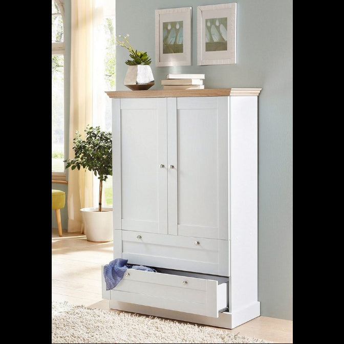 OTTO home Binz gardırop, çamaşır dolabı, çok amaçlı dolap, İskandinav kır evi tarzı (G/Y/D yaklaşık 84/130/35 cm), birçok saklama alanı seçeneği, metal kulplar, çerçeveli/kasetli kapılar