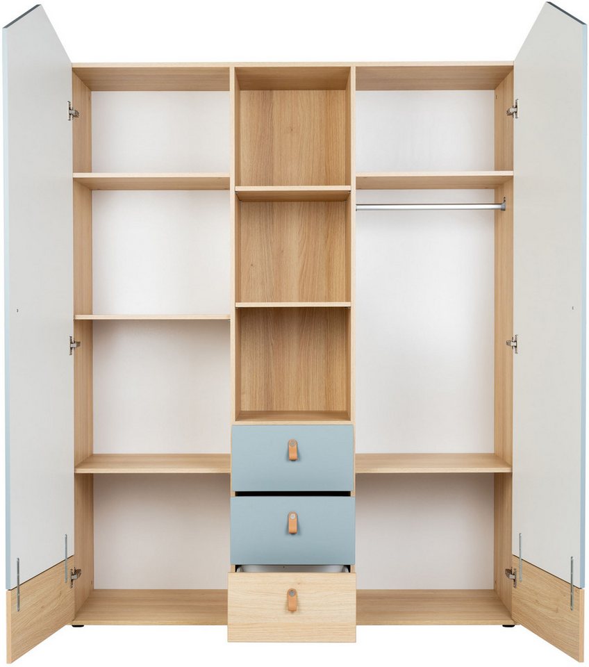 OTTO home Hennix gardırop, yavaş kapanan İskandinav sivri çatı tasarımı, bol miktarda saklama alanı (Y/G/D yaklaşık 200/150/51cm) 3 çekmece, Almanya'da üretilmiştir, değişken raflar