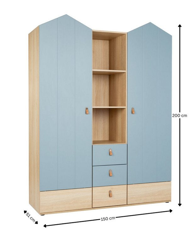 OTTO home Hennix gardırop, yavaş kapanan İskandinav sivri çatı tasarımı, bol miktarda saklama alanı (Y/G/D yaklaşık 200/150/51cm) 3 çekmece, Almanya'da üretilmiştir, değişken raflar