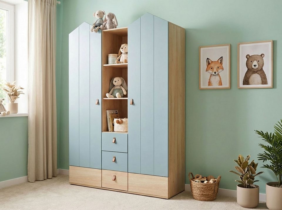 OTTO home Hennix gardırop, yavaş kapanan İskandinav sivri çatı tasarımı, bol miktarda saklama alanı (Y/G/D yaklaşık 200/150/51cm) 3 çekmece, Almanya'da üretilmiştir, değişken raflar