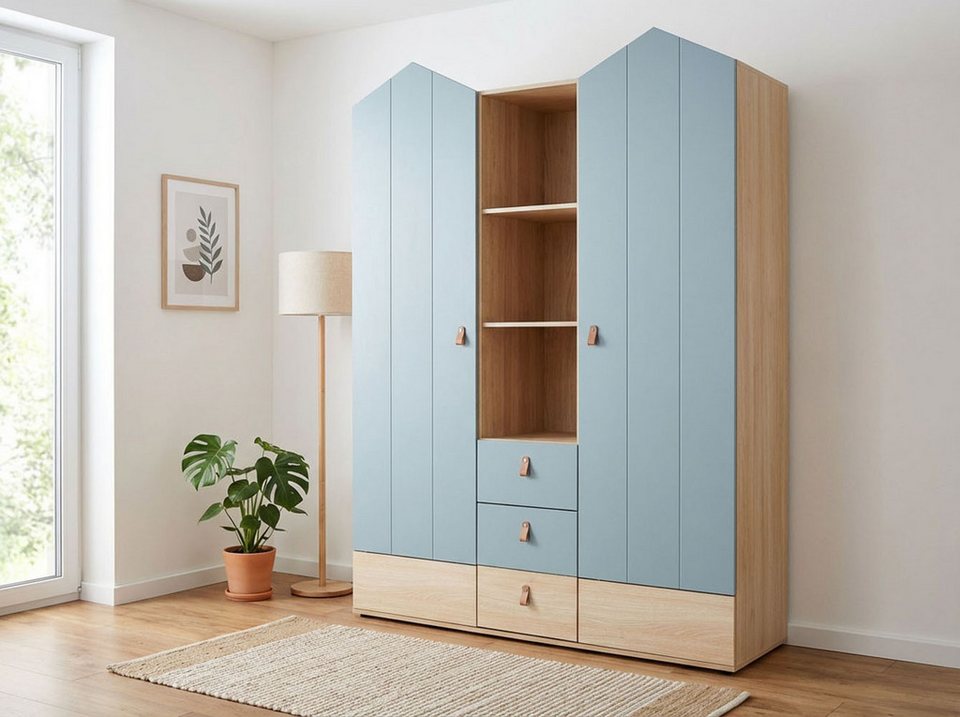 OTTO home Hennix gardırop, yavaş kapanan İskandinav sivri çatı tasarımı, bol miktarda saklama alanı (Y/G/D yaklaşık 200/150/51cm) 3 çekmece, Almanya'da üretilmiştir, değişken raflar