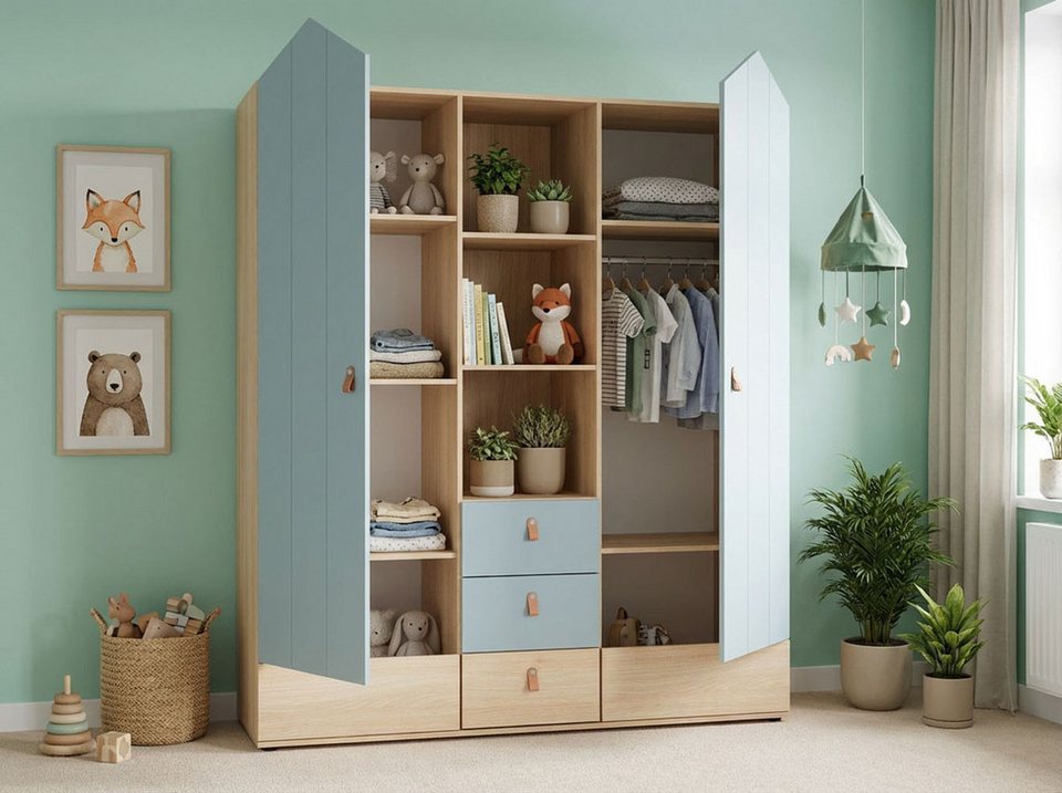 OTTO home Hennix gardırop, yavaş kapanan İskandinav sivri çatı tasarımı, bol miktarda saklama alanı (Y/G/D yaklaşık 200/150/51cm) 3 çekmece, Almanya'da üretilmiştir, değişken raflar