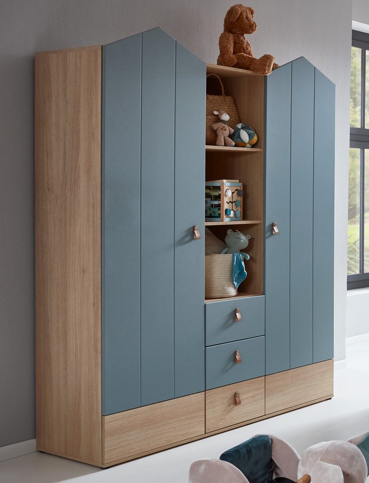 OTTO home Hennix gardırop, yavaş kapanan İskandinav sivri çatı tasarımı, bol miktarda saklama alanı (Y/G/D yaklaşık 200/150/51cm) 3 çekmece, Almanya'da üretilmiştir, değişken raflar