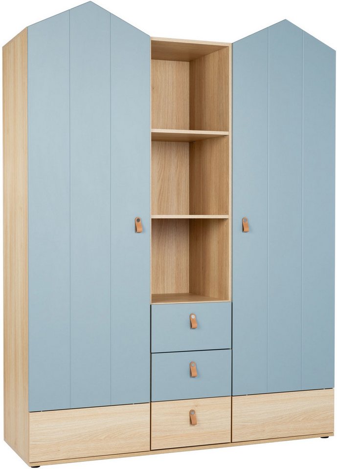 OTTO home Hennix gardırop, yavaş kapanan İskandinav sivri çatı tasarımı, bol miktarda saklama alanı (Y/G/D yaklaşık 200/150/51cm) 3 çekmece, Almanya'da üretilmiştir, değişken raflar