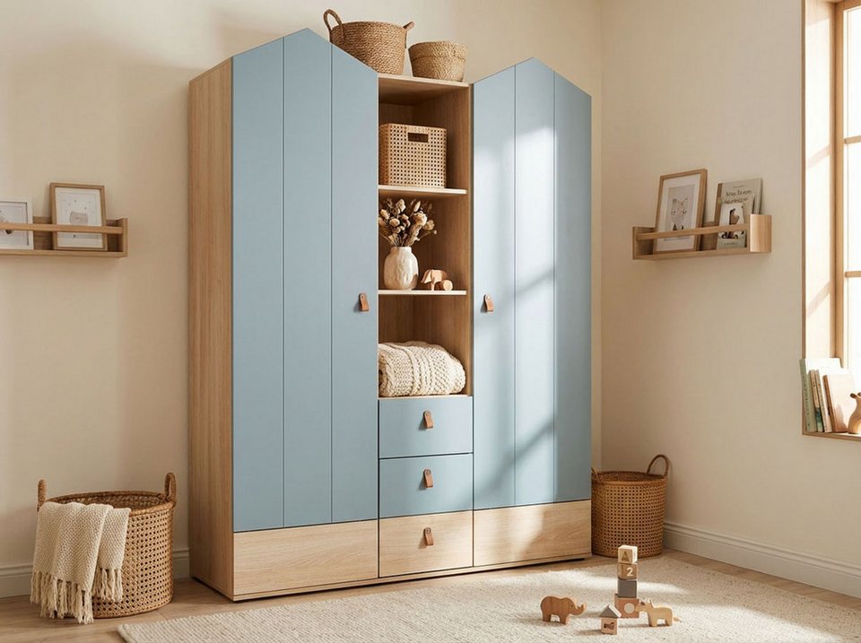 OTTO home Hennix gardırop, yavaş kapanan İskandinav sivri çatı tasarımı, bol miktarda saklama alanı (Y/G/D yaklaşık 200/150/51cm) 3 çekmece, Almanya'da üretilmiştir, değişken raflar
