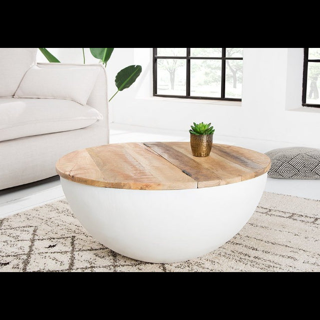 riess-ambiente sehpa ENDÜSTRİYEL DEPOLAMA Ø70cm beyaz / doğal (tek parça, 1 parça), oturma odası · masif mango ağacı · yuvarlak · depolama alanlı · metal · tasarım