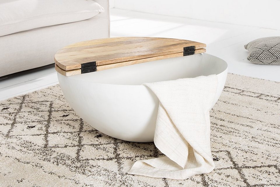 riess-ambiente sehpa ENDÜSTRİYEL DEPOLAMA Ø70cm beyaz / doğal (tek parça, 1 parça), oturma odası · masif mango ağacı · yuvarlak · depolama alanlı · metal · tasarım