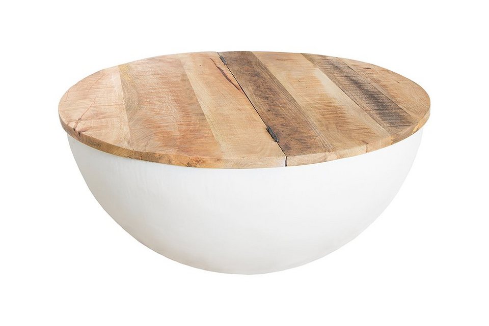 riess-ambiente sehpa ENDÜSTRİYEL DEPOLAMA Ø70cm beyaz / doğal (tek parça, 1 parça), oturma odası · masif mango ağacı · yuvarlak · depolama alanlı · metal · tasarım