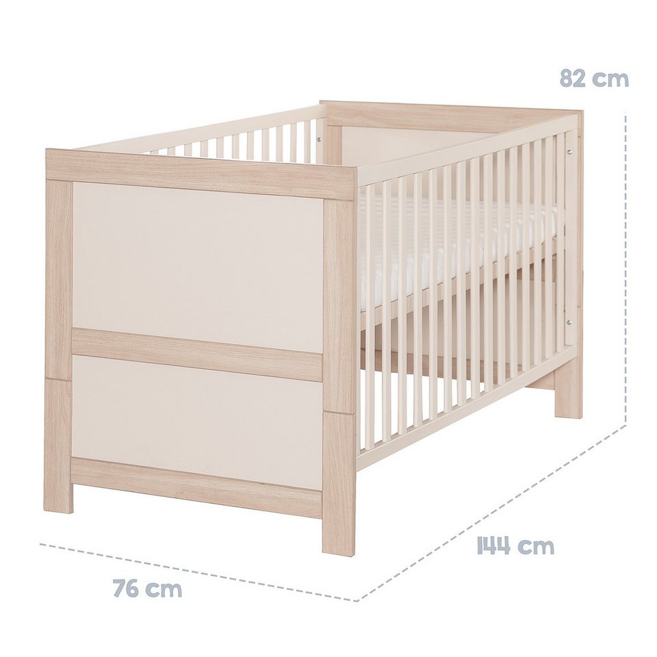 roba® bebek mobilya seti Momo - ahşaptan yapılmış oda seti - kaşmir / Tristan meşe, (2'li set, bebek yatağı 70 x 140 cm ve alt değiştirme masası), basamaklı ve yüksekliği ayarlanabilir bebek karyolası - bej renkte modern