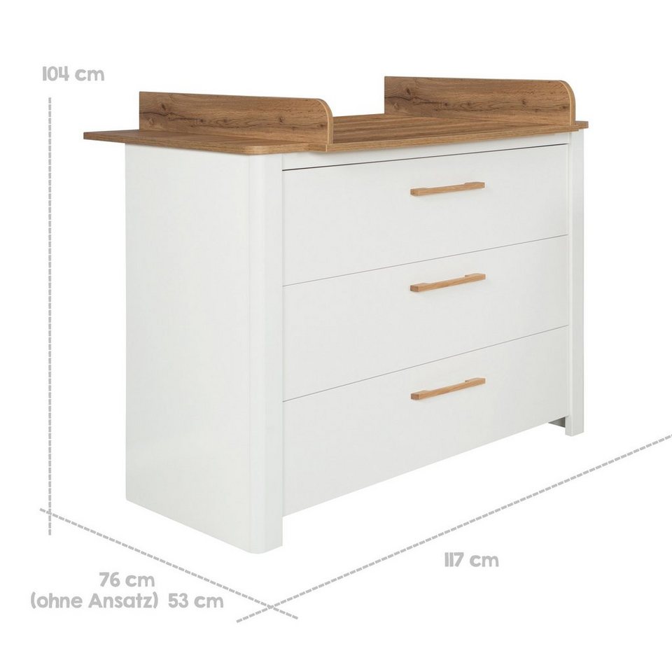 roba® bebek odası komple seti Ava - meşe dekorlu modern çocuk odası, (set, 3 parça, Avrupa'da üretilmiştir, Blue Angel'lı ahşap), bebek karyolası, alt değiştirme masası ve gardırop - masif ahşaptan yapılmış kulplar