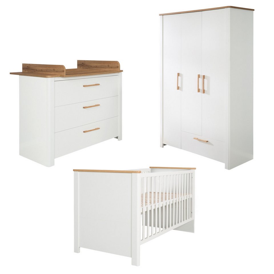 roba® bebek odası komple seti Ava - meşe dekorlu modern çocuk odası, (set, 3 parça, Avrupa'da üretilmiştir, Blue Angel'lı ahşap), bebek karyolası, alt değiştirme masası ve gardırop - masif ahşaptan yapılmış kulplar