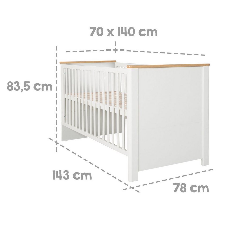 roba® bebek odası komple seti Ava - meşe dekorlu modern çocuk odası, (set, 3 parça, Avrupa'da üretilmiştir, Blue Angel'lı ahşap), bebek karyolası, alt değiştirme masası ve gardırop - masif ahşaptan yapılmış kulplar