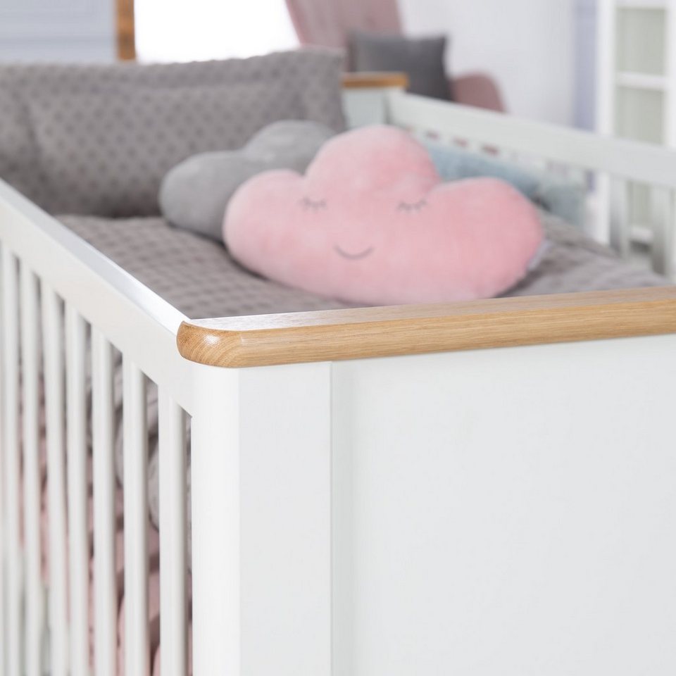 roba® bebek odası komple seti Ava - meşe dekorlu modern çocuk odası, (set, 3 parça, Avrupa'da üretilmiştir, Blue Angel'lı ahşap), bebek karyolası, alt değiştirme masası ve gardırop - masif ahşaptan yapılmış kulplar