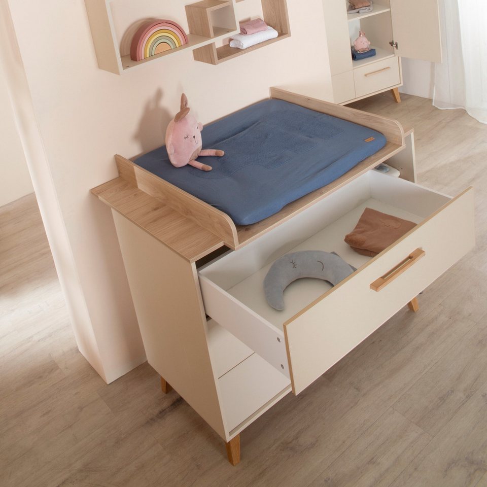 roba® bebek odası komple seti Jil - kestane dekorlu kaşmirden modern çocuk odası, (3'lü set, bebek yatağı 70 x 140 cm, gardırop ve alt değiştirme masası), masif ahşaptan yapılmış yüksek kaliteli kulplar