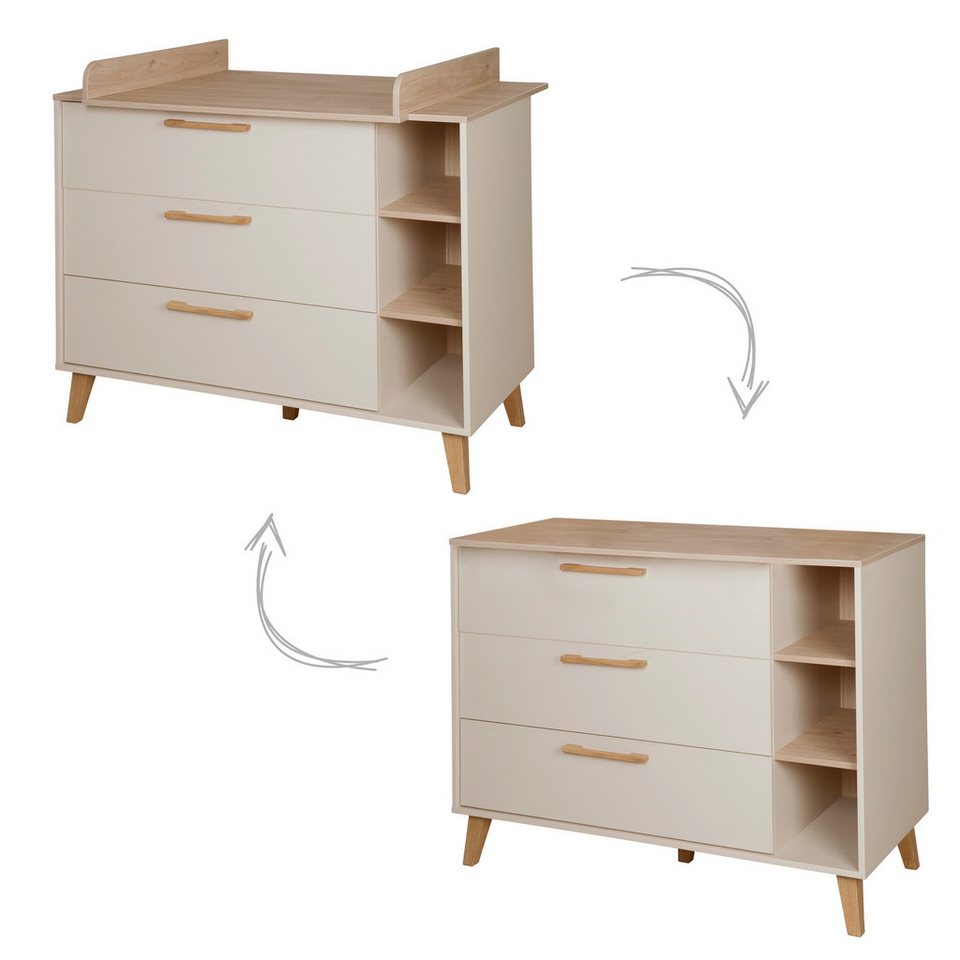roba® bebek odası komple seti Jil - kestane dekorlu kaşmirden modern çocuk odası, (3'lü set, bebek yatağı 70 x 140 cm, gardırop ve alt değiştirme masası), masif ahşaptan yapılmış yüksek kaliteli kulplar