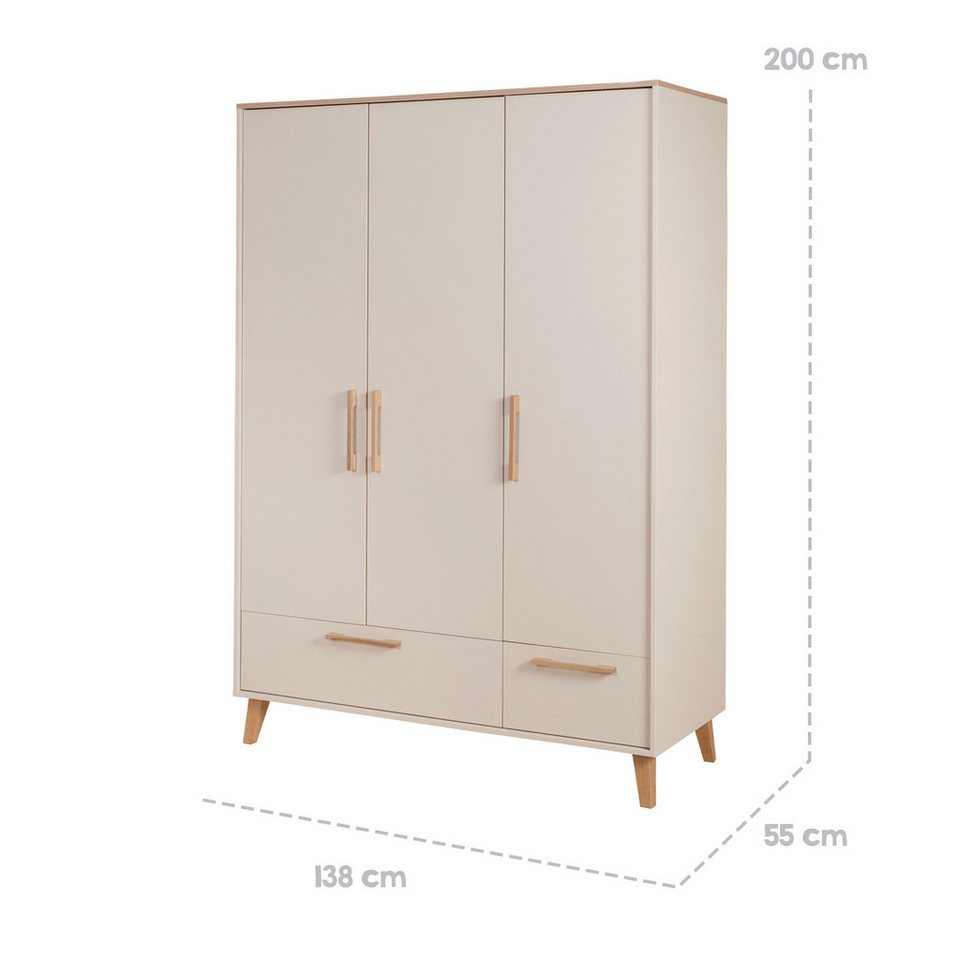 roba® bebek odası komple seti Jil - kestane dekorlu kaşmirden modern çocuk odası, (3'lü set, bebek yatağı 70 x 140 cm, gardırop ve alt değiştirme masası), masif ahşaptan yapılmış yüksek kaliteli kulplar