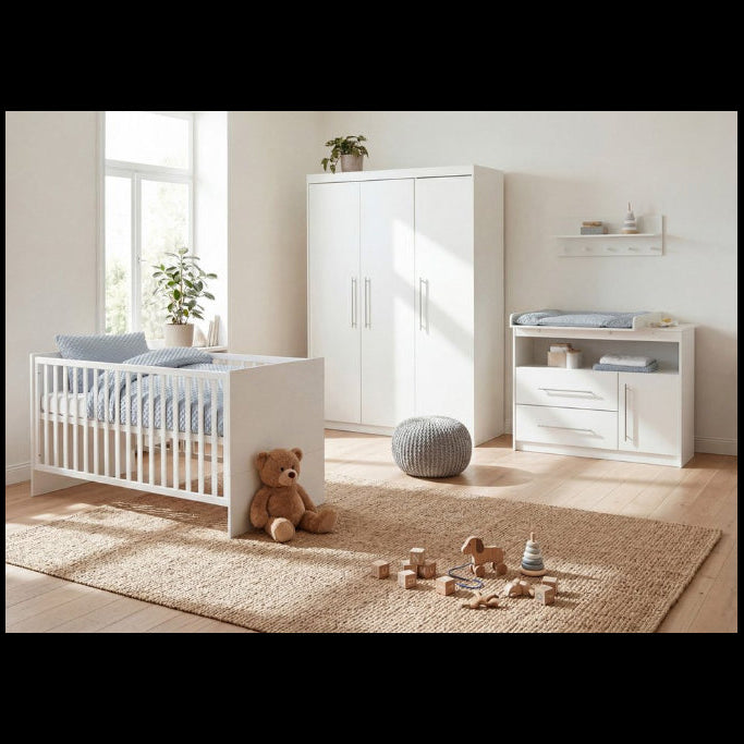 roba® bebek odası komple set Maren, bebek karyolası, alt değiştirme masası ve 3 kapılı dolap, açılabilir