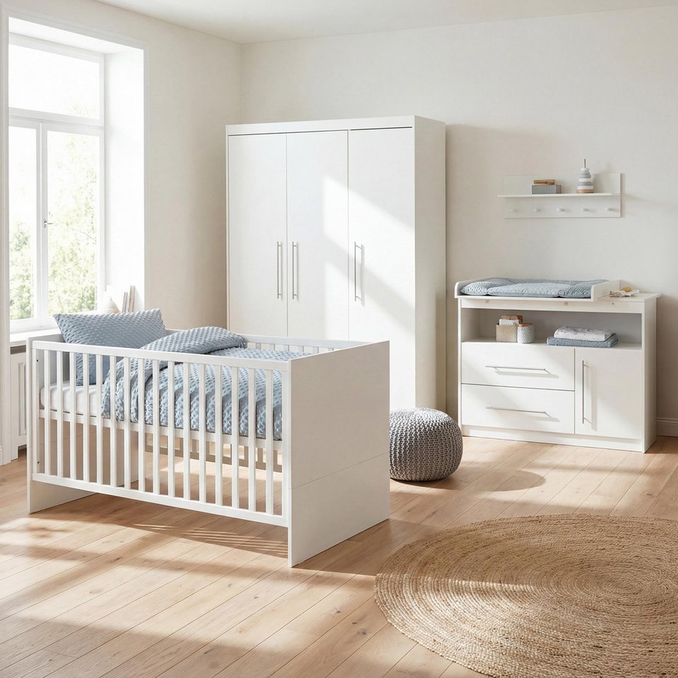 roba® bebek odası komple set Maren, bebek karyolası, alt değiştirme masası ve 3 kapılı dolap, açılabilir