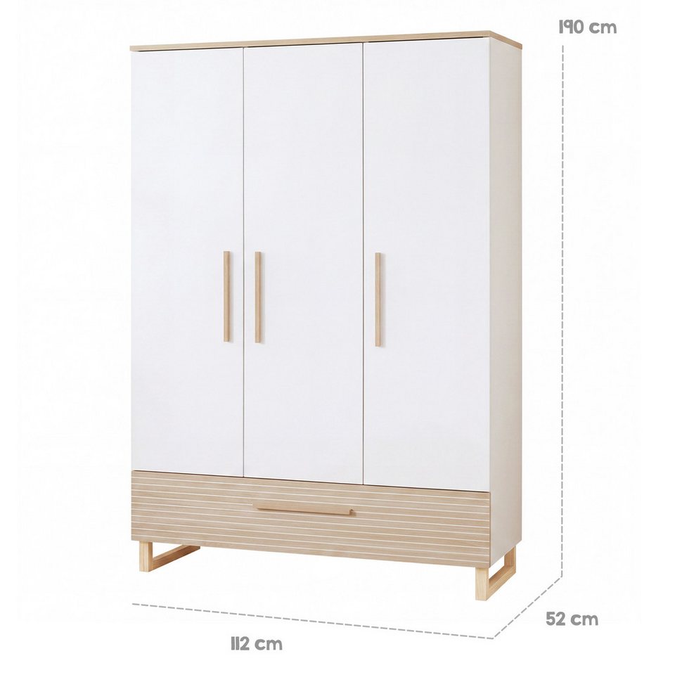 roba® bebek odası komple set Noah - masif ahşap ayaklı modern tasarımlı çocuk odası (3 parçalı set, ev görünümünde bebek yatağı, alt değiştirme masası ve gardırop), ceviz frezeli - ön kısmı yumuşak beyaz - sizinle birlikte büyür