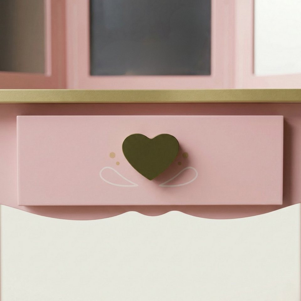 SCENA LIVING tuvalet masası çocuk tuvalet masası REIA, ayna ve tabure ile set, pembe