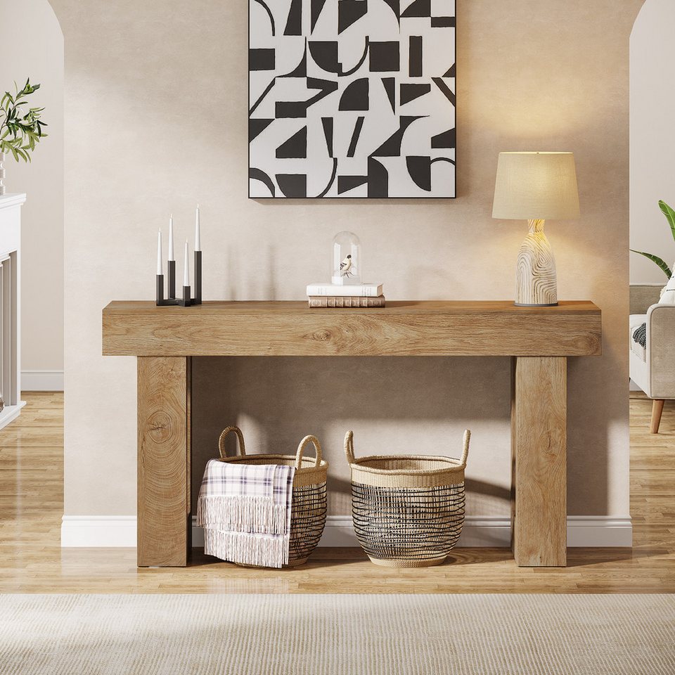Tribesigns konsol masası 160 cm, kanepe arkası için dar kır evi tarzı masa (160G x 35D x 85Y cm), doğal ahşap görünümlü, koridor, oturma odası ve giriş alanı için yan sehpa