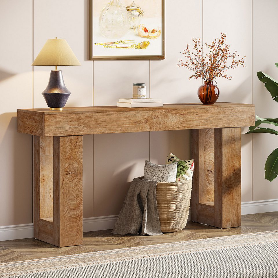 Tribesigns konsol masası 160 cm, kanepe arkası için dar kır evi tarzı masa (160G x 35D x 85Y cm), doğal ahşap görünümlü, koridor, oturma odası ve giriş alanı için yan sehpa