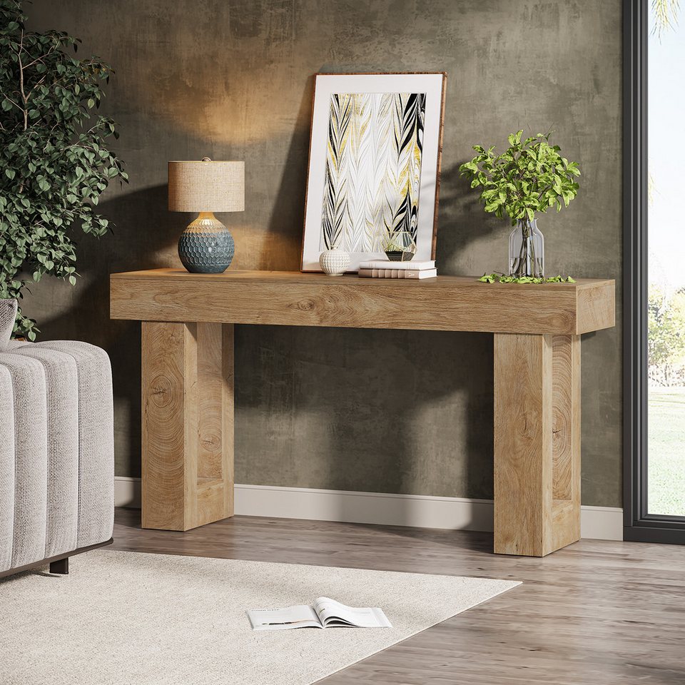 Tribesigns konsol masası 160 cm, kanepe arkası için dar kır evi tarzı masa (160G x 35D x 85Y cm), doğal ahşap görünümlü, koridor, oturma odası ve giriş alanı için yan sehpa