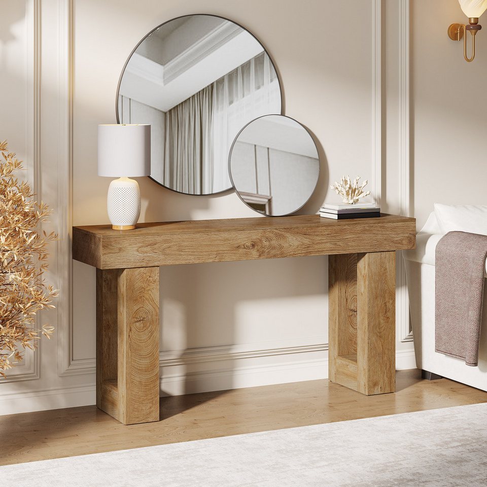Tribesigns konsol masası 160 cm, kanepe arkası için dar kır evi tarzı masa (160G x 35D x 85Y cm), doğal ahşap görünümlü, koridor, oturma odası ve giriş alanı için yan sehpa