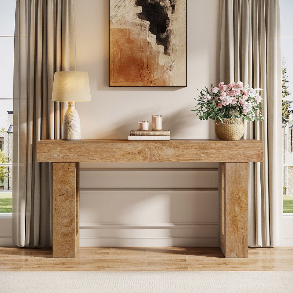 Tribesigns konsol masası 160 cm, kanepe arkası için dar kır evi tarzı masa (160G x 35D x 85Y cm), doğal ahşap görünümlü, koridor, oturma odası ve giriş alanı için yan sehpa