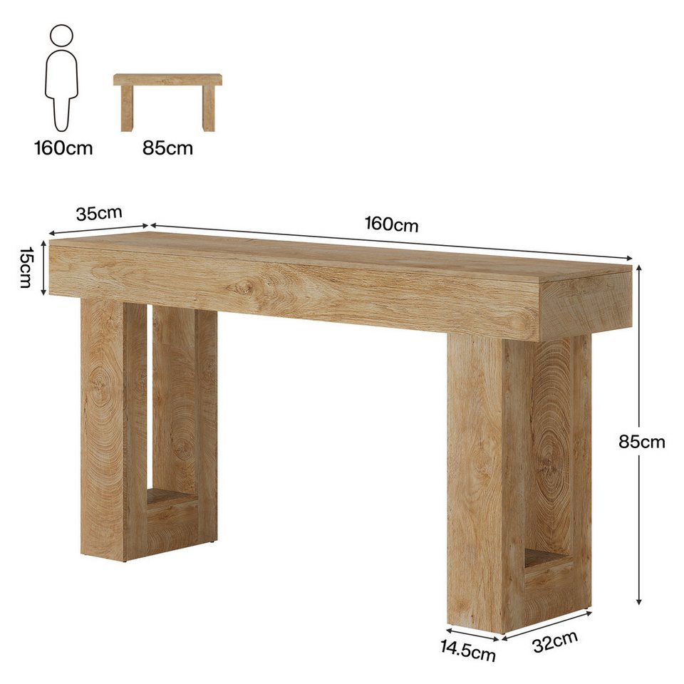 Tribesigns konsol masası 160 cm, kanepe arkası için dar kır evi tarzı masa (160G x 35D x 85Y cm), doğal ahşap görünümlü, koridor, oturma odası ve giriş alanı için yan sehpa