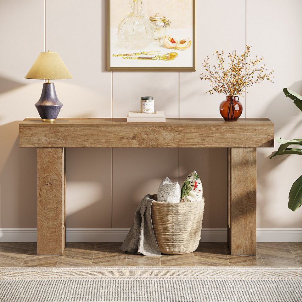 Tribesigns konsol masası 160 cm, kanepe arkası için dar kır evi tarzı masa (160G x 35D x 85Y cm), doğal ahşap görünümlü, koridor, oturma odası ve giriş alanı için yan sehpa