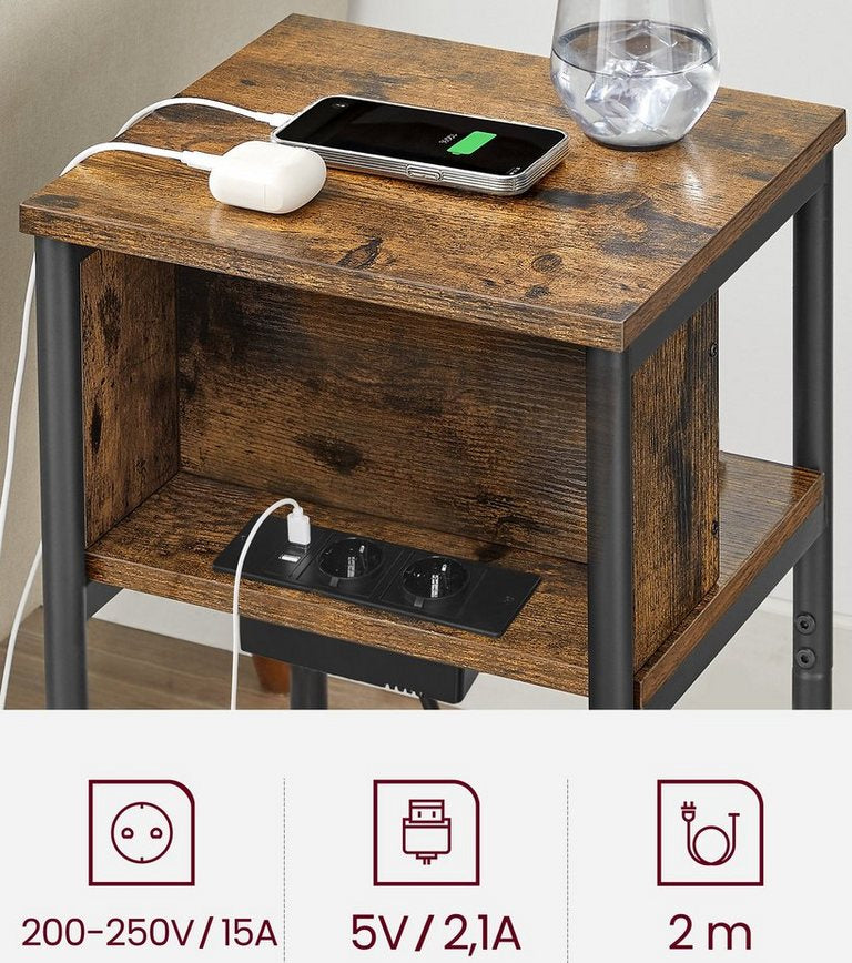 VASAGLE yan sehpa (1 adet), soketli, 2 AC port, 2 USB port