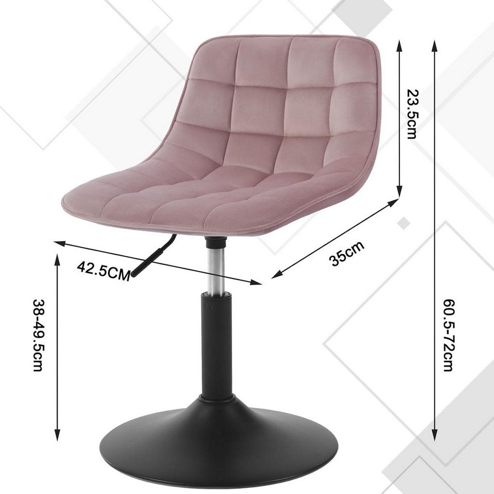 Woltu bar taburesi (1 adet), makyaj taburesi 360° dönebilen kadife koltuk 38-49,5cm yüksekliğinde pembe