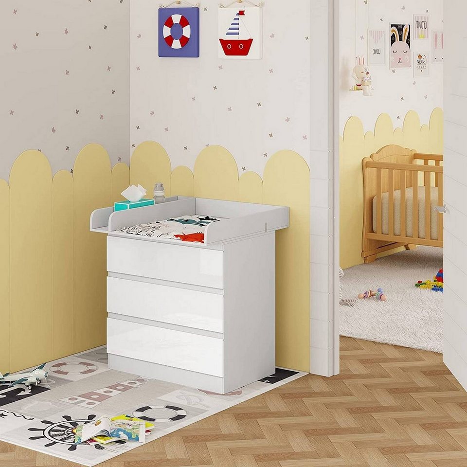 Woltu alt değiştirme masası, alt değiştirme aparatlı, 3 çekmeceli, devrilme korumalı, beyaz