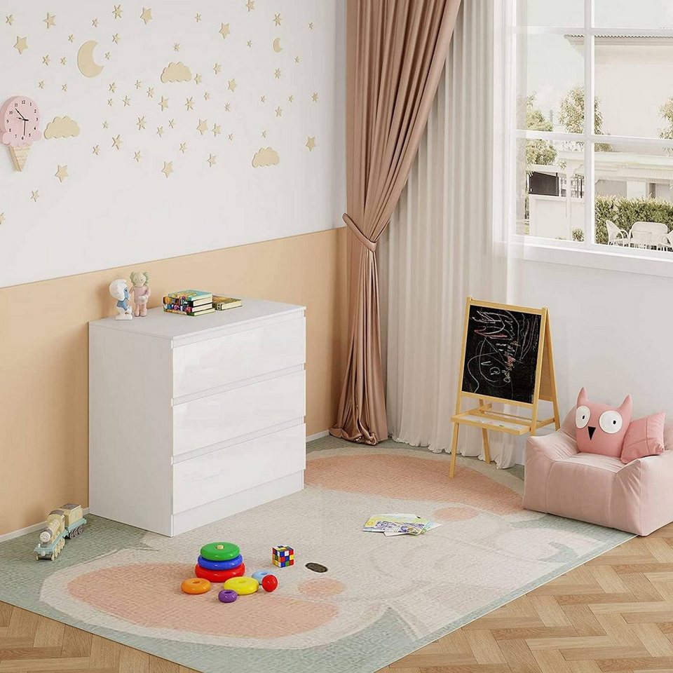 Woltu alt değiştirme masası, alt değiştirme aparatlı, 3 çekmeceli, devrilme korumalı, beyaz